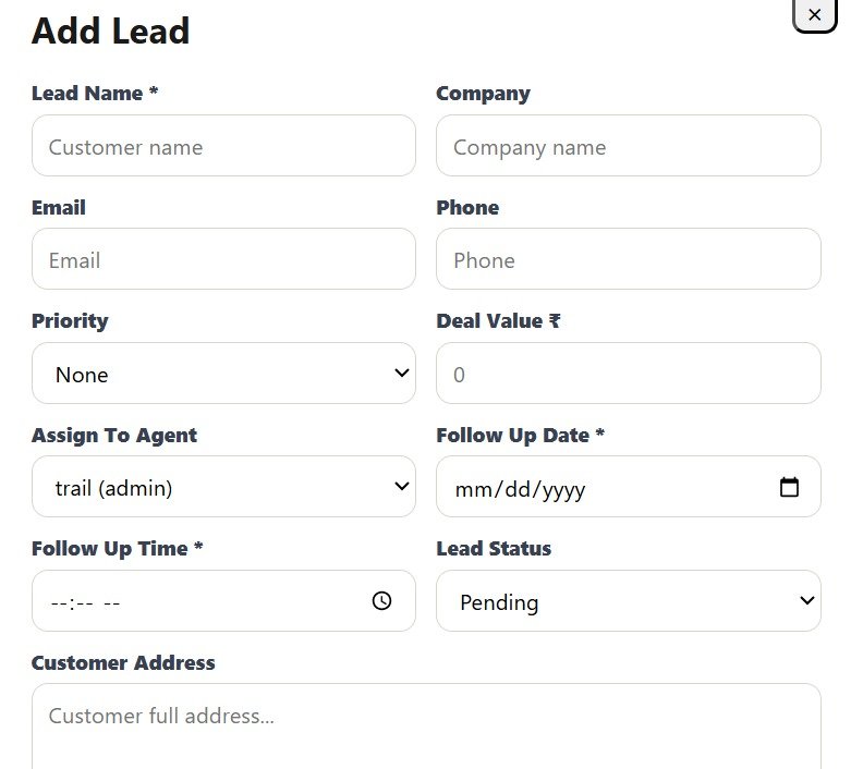 ShivFlow CRM Add Lead screen
